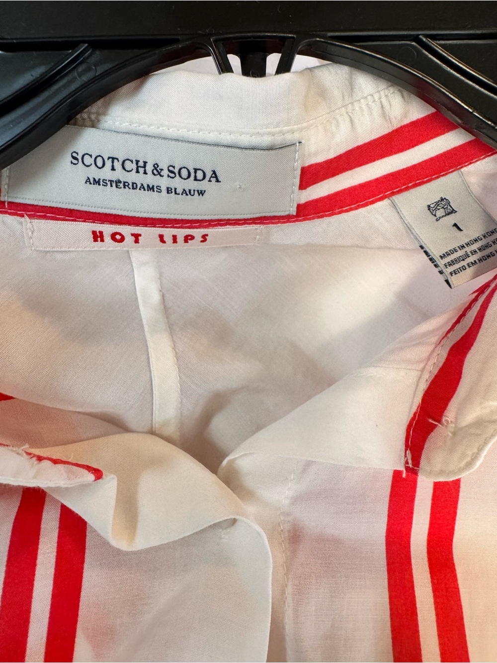 Scotch & Soda Hot Lips Stripe Button Up Shirt Red White Size  1 Small - Picture 5 of 7